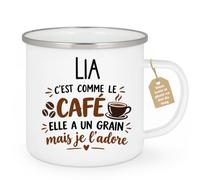 Café-Croissant - Mug Prénom Lia C'est Comme Le Café Elle A Un Grain - Blanc | Mug humoristique avec phrase sur le café et Lia