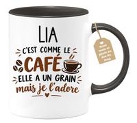 Café-Croissant - Mug Prénom Lia C'est Comme Le Café Elle A Un Grain - Noir/ | Mug humoristique avec phrase sur le café et Lia