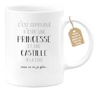 Café-Croissant - Mug Prénom Noël Castille Compliqué D'Être Une Princesse Et | Une Castille Mais Ca Va Je Gère - Tasse Prénom - Blanc/Céramique