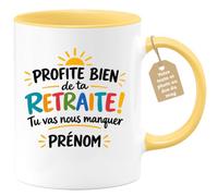 Café-Croissant - Mug Profite Bien De Ta Retraite Cadeau Original - Jaune/Cé | Idéal pour offrir un souvenir à un collègue retraité