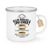 Café-Croissant - Mug Règles Du Chef Amusant Pour Bureau - Blanc/Emaille | Mug avec règles amusantes pour chefs et managers