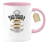 Café-Croissant - Mug Règles Du Chef Amusant Pour Bureau - Rose/Céramique | Mug avec règles amusantes pour chefs et managers