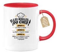 Café-Croissant - Mug Règles Du Chef Amusant Pour Bureau - Rouge/Céramique | Mug avec règles amusantes pour chefs et managers