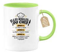 Café-Croissant - Mug Règles Du Chef Amusant Pour Bureau - Vert/Céramique | Mug avec règles amusantes pour chefs et managers