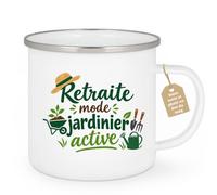 Café-Croissant - Mug Retraite Mode Jardinier Active - Blanc/Emaille | Mug humoristique pour jardiniers retraités
