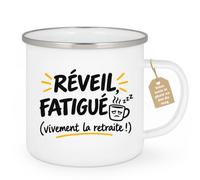 Café-Croissant - Mug Réveil, Fatigué (vivement La Retraite !) - Blanc/Email | Mug humoristique 'Réveil Fatigué', cadeau retraite