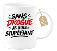 Café-Croissant - Mug Sans Drogue Je Suis Stupéfiant - Blanc/Céramique | Mug en Céramique avec Message Amusant sur la Sobriété