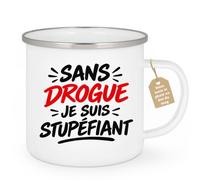 Café-Croissant - Mug Sans Drogue Je Suis Stupéfiant - Blanc/Emaille | Mug en Céramique avec Message Amusant sur la Sobriété