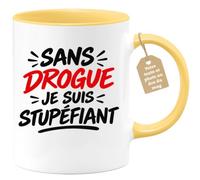 Café-Croissant - Mug Sans Drogue Je Suis Stupéfiant - Jaune/Céramique | Mug en Céramique avec Message Amusant sur la Sobriété