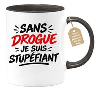 Café-Croissant - Mug Sans Drogue Je Suis Stupéfiant - Noir/Céramique | Mug en Céramique avec Message Amusant sur la Sobriété