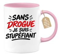 Café-Croissant - Mug Sans Drogue Je Suis Stupéfiant - Rose/Céramique | Mug en Céramique avec Message Amusant sur la Sobriété