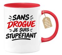Café-Croissant - Mug Sans Drogue Je Suis Stupéfiant - Rouge/Céramique | Mug en Céramique avec Message Amusant sur la Sobriété
