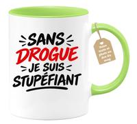 Café-Croissant - Mug Sans Drogue Je Suis Stupéfiant - Vert/Céramique | Mug en Céramique avec Message Amusant sur la Sobriété