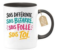 Café-Croissant - Mug Sois Différente, Sois Bizarre, Sois Folle - Noir/Céram | Mug inspirant pour exprimer votre unicité avec style.