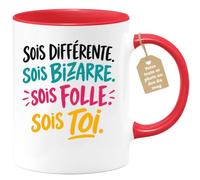 Café-Croissant - Mug Sois Différente, Sois Bizarre, Sois Folle - Rouge/Céra | Mug inspirant pour exprimer votre unicité avec style.