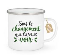 Café-Croissant - Mug Sois Le Changement Que Tu Veux Voir - Blanc/Emaille | Mug inspirant, idéal pour offrir ou pour se motiver
