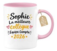 Café-Croissant - Mug Sophie Meilleure Collègue Équipe Compta 2026 - Rose/Cé | Mug Sophie Meilleure Collègue 2026 Équipe Compta