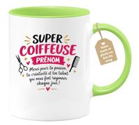 Café-Croissant - Mug Super Coiffeuse Merci Pour Ta Passion Et Talent - Vert | Cadeau personnalisable pour coiffeuse talentueuse
