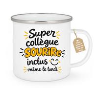 Café-Croissant - Mug Super Collègue Sourire Inclus Lundi - Blanc/Emaille | Mug humoristique pour collègues avec sourire inclus, lundi