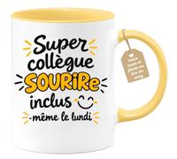 Café-Croissant - Mug Super Collègue Sourire Inclus Lundi - Jaune/Céramique | Mug humoristique pour collègues avec sourire inclus, lundi