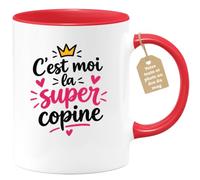 Café-Croissant - Mug Super Copine Cadeau Amusant Et Original - Rouge/Cérami | Mug pour une super copine. Cadeau amitié original et humoristique.