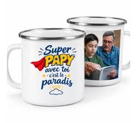 Café-Croissant - Mug Super Papy Avec Toi C'est Le Paradis - Blanc/Emaille | Mug Super Papy pour Moments de Douceur au Quotidien