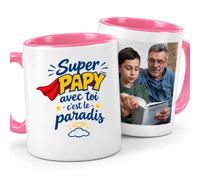 Café-Croissant - Mug Super Papy Avec Toi C'est Le Paradis - Rose/Céramique | Mug Super Papy pour Moments de Douceur au Quotidien