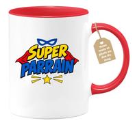 Café-Croissant - Mug Super Parrain Cadeau Original - Rouge/Céramique | Tasse idéale pour montrer votre gratitude envers un super parrain.