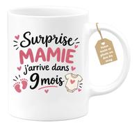 Café-Croissant - Mug Surprise Mamie J'arrive Dans 9 Mois - Blanc/Céramique | Mug avec message surprise pour annoncer une grossesse