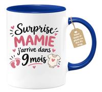 Café-Croissant - Mug Surprise Mamie J'arrive Dans 9 Mois - Bleu/Céramique | Mug avec message surprise pour annoncer une grossesse