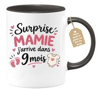 Café-Croissant - Mug Surprise Mamie J'arrive Dans 9 Mois - Noir/Céramique | Mug avec message surprise pour annoncer une grossesse
