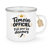 Café-Croissant - Mug Témoin Officiel Prêt Pour Les Discours - Blanc/Emaille | Idéal pour les témoins prêts à faire un discours
