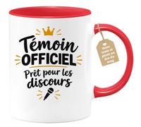 Café-Croissant - Mug Témoin Officiel Prêt Pour Les Discours - Rouge/Céramiq | Idéal pour les témoins prêts à faire un discours