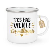 Café-Croissant - Mug T'es Pas Vieille T'es Millésimée - Blanc/Emaille | Design humoristique idéal pour les anniversaires des femmes.