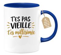 Café-Croissant - Mug T'es Pas Vieille T'es Millésimée - Bleu/Céramique | Design humoristique idéal pour les anniversaires des femmes.