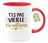 Café-Croissant - Mug T'es Pas Vieille T'es Millésimée - Rouge/Céramique | Design humoristique idéal pour les anniversaires des femmes.