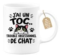 Café-Croissant - Mug Toc Trouble Obsessionnel De Chat - Blanc/Céramique | Mug Amusant Pour Amoureux Des Chats, Cadeau Original
