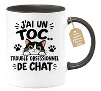 Café-Croissant - Mug Toc Trouble Obsessionnel De Chat - Noir/Céramique | Mug Amusant Pour Amoureux Des Chats, Cadeau Original
