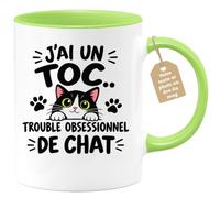 Café-Croissant - Mug Toc Trouble Obsessionnel De Chat - Vert/Céramique | Mug Amusant Pour Amoureux Des Chats, Cadeau Original