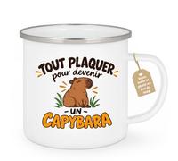 Café-Croissant - Mug Tout Plaquer Pour Devenir Un Capybara - Blanc/Emaille | Mug amusant pour les amateurs de capibaras. Parfait pour les journées détendues.