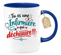 Café-Croissant - Mug Tu Es Une Infirmière Qui Déchiiiiiire - Bleu/Céramique | Idéal pour les infirmières qui veulent un mug motivant.
