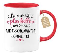 Café-Croissant - Mug Vie Plus Belle Avec Une Aide Soignante Comme Toi - Rou | Un cadeau parfait pour une amie spéciale Aide-soignante