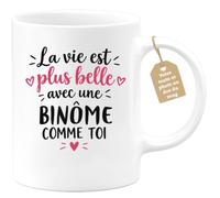 Café-Croissant - Mug Vie Plus Belle Avec Une Binôme Comme Toi - Blanc/Céram | Un cadeau parfait pour une amie spéciale Binôme