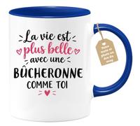 Café-Croissant - Mug Vie Plus Belle Avec Une Bûcheronne Comme Toi - Bleu/Cé | Un cadeau parfait pour une amie spéciale Bûcheronne