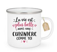 Café-Croissant - Mug Vie Plus Belle Avec Une Cuisinière Comme Toi - Blanc/E | Un cadeau parfait pour une amie spéciale Cuisinière