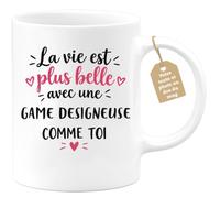 Café-Croissant - Mug Vie Plus Belle Avec Une Game Designeuse Comme Toi - Bl | Un cadeau parfait pour une amie spéciale Game Designeuse