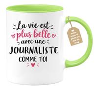 Café-Croissant - Mug Vie Plus Belle Avec Une Journaliste Comme Toi - Vert/C | Un cadeau parfait pour une amie spéciale Journaliste