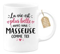 Café-Croissant - Mug Vie Plus Belle Avec Une Masseuse Comme Toi - Blanc/Cér | Un cadeau parfait pour une amie spéciale Masseuse