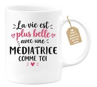 Café-Croissant - Mug Vie Plus Belle Avec Une Médiatrice Comme Toi - Blanc/C | Un cadeau parfait pour une amie spéciale Médiatrice