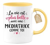 Café-Croissant - Mug Vie Plus Belle Avec Une Médiatrice Comme Toi - Jaune/C | Un cadeau parfait pour une amie spéciale Médiatrice